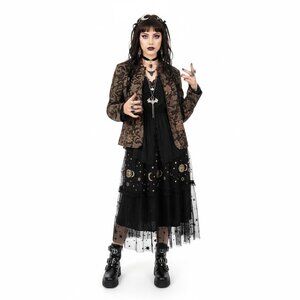 Vintage Tapestry Blazer Jacket Womens Small Brown Floral Field Gear Textured